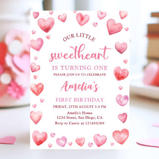 Valentine Little Sweetheart 1. Geburtstag Einladung