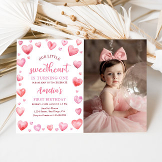 Valentine Little Sweetheart 1. Geburtstag Foto Einladung