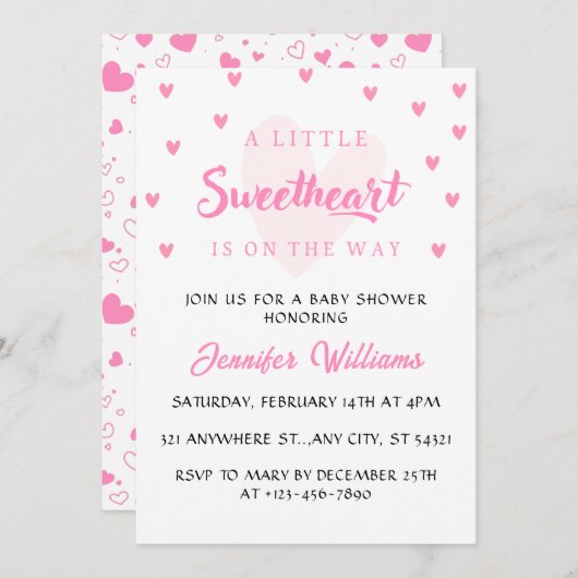Valentine Little Sweetheart Girl Baby Shower Einladung (Vorne/Hinten)