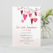 Valentine Little Sweetheart Pink Girl Baby Dusche Einladung (Stehend Vorderseite)