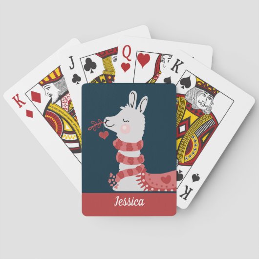 Valentine Llama Individuelle Name Spielkarten (Rückseite)