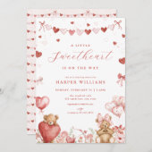 Valentine Love Bear Little Sweetheart Baby Shower Einladung (Vorne/Hinten)