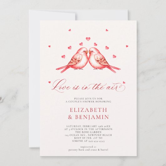 Valentine Love Birds Hearts Couple Brautparty Einladung (Vorderseite)