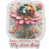 Valentine Love Bug on Blossoms Rose Aufkleber (Vorderseite)
