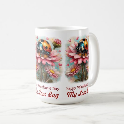 Valentine Love Bug on Blossoms Rose Kaffeetasse (VorderseiteRechts)