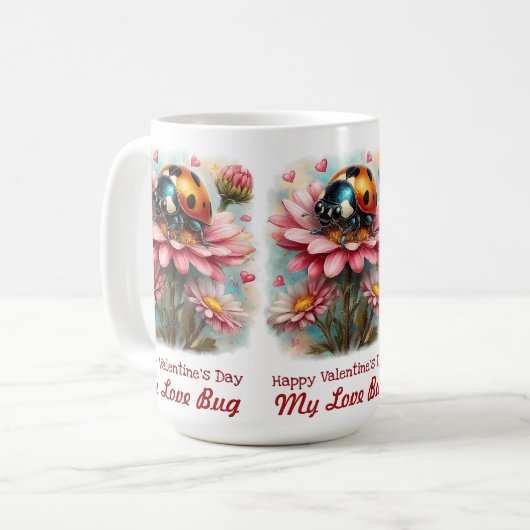  Valentine Love Bug on Blossoms Rose Kaffeetasse (Vorderseite Links)