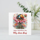 Valentine Love Bug on Blossoms Rose Karte (Stehend Vorderseite)