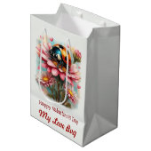  Valentine Love Bug on Blossoms Rose Mittlere Geschenktüte (Vorderseite Schrägansicht)