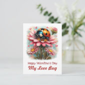 Valentine Love Bug on Blossoms Rose Postkarte (Stehend Vorderseite)