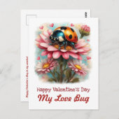  Valentine Love Bug on Blossoms Rose Postkarte (Vorne/Hinten)