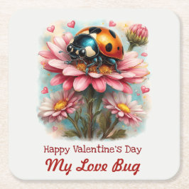  Valentine Love Bug on Blossoms Rose Rechteckiger Pappuntersetzer