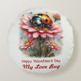  Valentine Love Bug on Blossoms Rose Rundes Kissen