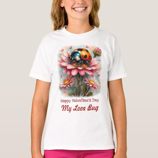  Valentine Love Bug on Blossoms Rose T-Shirt (Vorderseite)