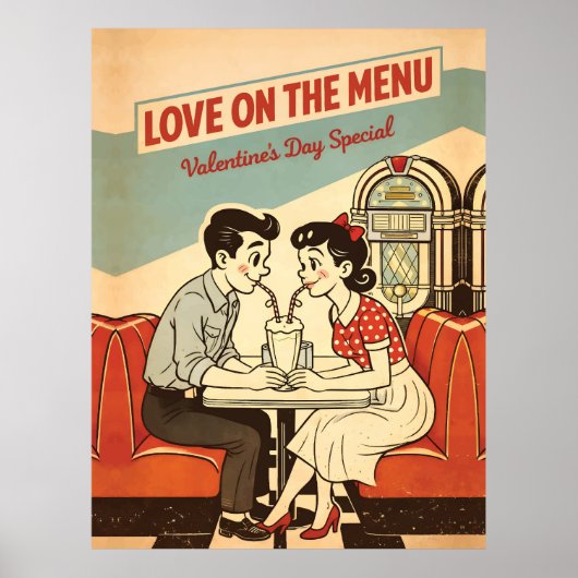 Valentine - Love on the Menu Retro Soda Shop  Poster (Vorne)