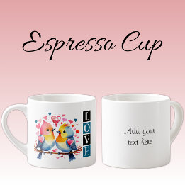 Valentine lovebirds custom text blue espressotasse
