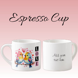 Valentine lovebirds custom text pink espressotasse