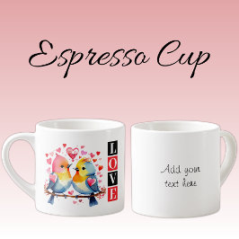 Valentine lovebirds custom text red espressotasse