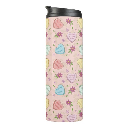 Valentine Lustiger Sprüche Candy Hearts Pattern Thermosbecher (Nach rechts gedreht)