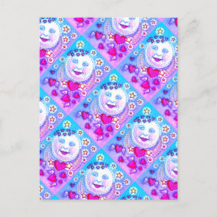 VALENTINE MAN IN THE MOON, HEAVENLY STARS & HEARTS FEIERTAGSPOSTKARTE