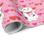 Valentine Maneki Neko Lucky Cat Geschenkpapier (Rolleneckpunkt)