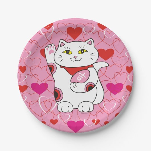 Valentine Maneki Neko Lucky Cat Pappteller (Vorderseite)