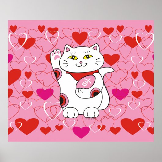 Valentine Maneki Neko Lucky Cat Poster (Vorne)