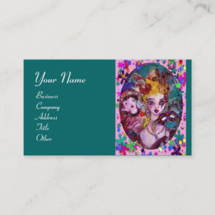 VALENTINE MASQUERADE, CONFETTI, rosa grün Visitenkarte