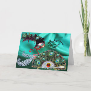 VALENTINE MASQUERADE MASKS UND PEACOCK FEATHER FAT FEIERTAGSKARTE