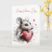 Valentine Maus mit rotem Herzen Karte (Gelbe Blume)