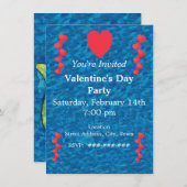 Valentine Mermaid Gold String of Red Hearts blue Einladung (Vorne/Hinten)