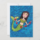 Valentine Mermaid Gold String of Red Hearts blue Einladung (Rückseite)
