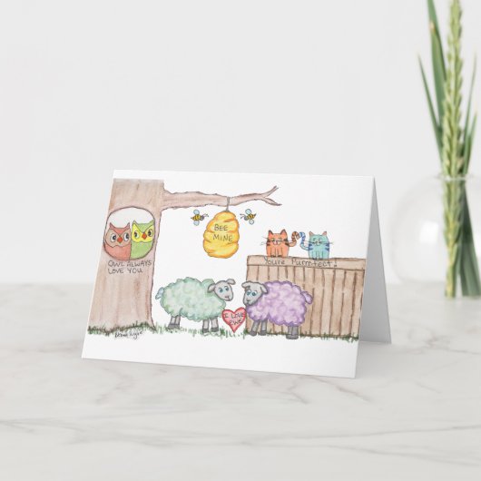 Valentine Message from animals Feiertagskarte (Vorderseite)