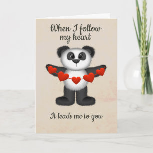 Valentine Message Panda Bear String of Red Hearts Feiertagskarte