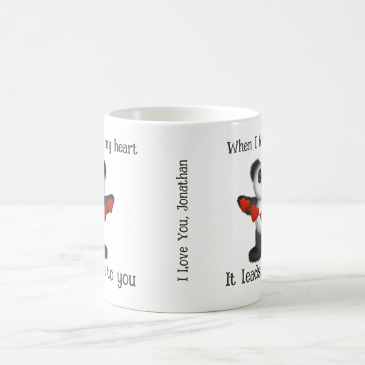 Valentine Message Panda Bear String of Red Hearts Kaffeetasse (Mittel)