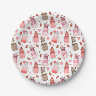Valentine Milkshakes Candy Hearts Liebe Pattern Pappteller