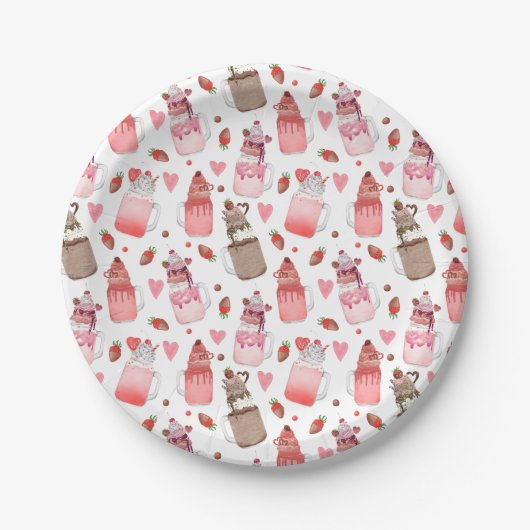 Valentine Milkshakes Candy Hearts Liebe Pattern Pappteller (Vorderseite)
