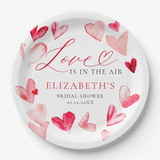 Valentine Modern Whimsical Hearts Bridal Shower Pappteller (Vorderseite)