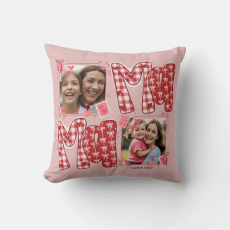 Valentine Mom and Child Pink Red Plaid Love Hearts Kissen