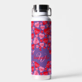 Valentine Monogram Rotes Herz XOXO Lila Trinkflasche (Rückseite)