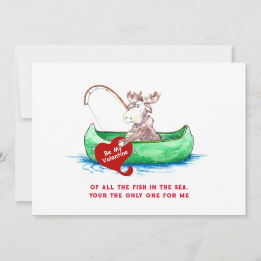 Valentine Moose Fishing 12x18 Feiertagskarte (Vorderseite)