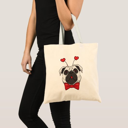 Valentine Mops Dog Tote Beutel Tragetasche (Vorderseite (Produkt))