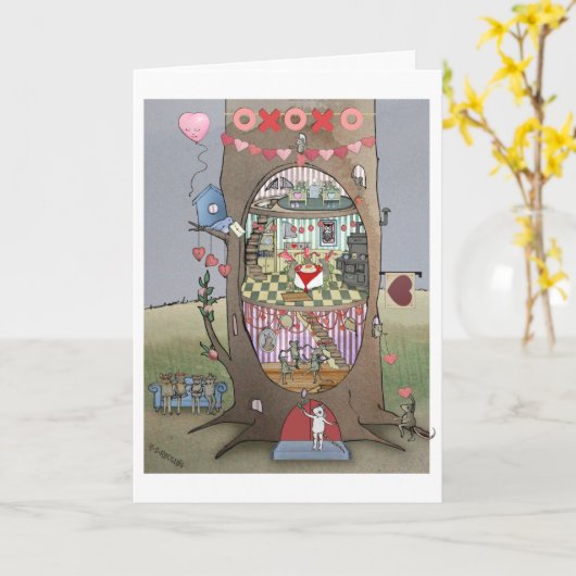 Valentine Mouse Tree Card Karte (Gelbe Blume)