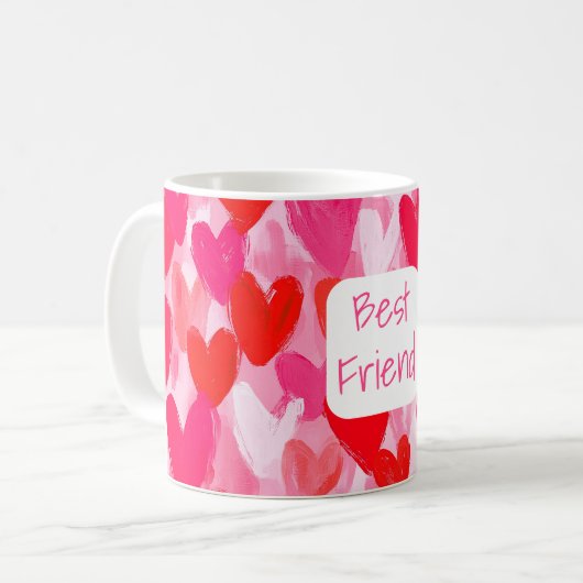 Valentine Multi Hearts Muster Pink Bester Freund Kaffeetasse (Vorderseite Links)