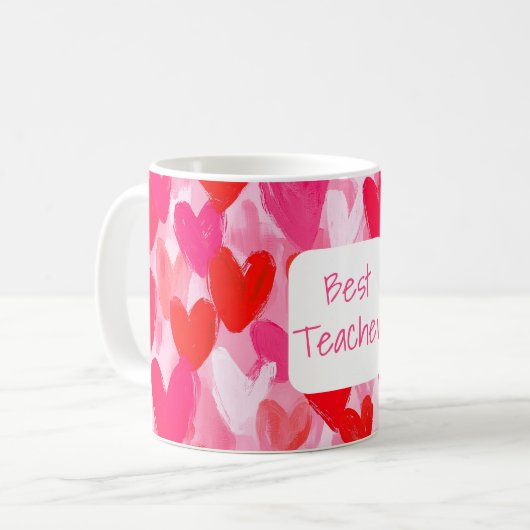 Valentine Multi Hearts Muster Pink Bester Lehrer Kaffeetasse (Vorderseite Links)