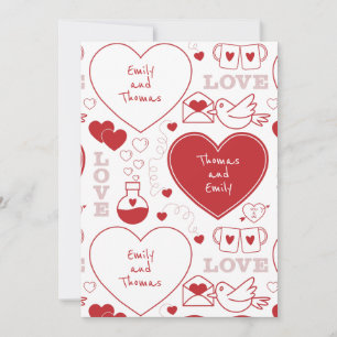 Valentine-Muster-Flachgrußkarte -Rot auf Weiß Karte