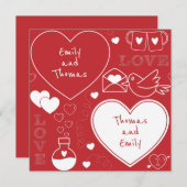 Valentine Muster Flachkarte - Weiß auf Rot (Vorne/Hinten)
