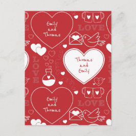 Valentine Muster Postkarte - Weiß auf Rot