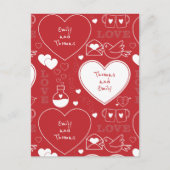 Valentine Muster Postkarte - Weiß auf Rot (Vorderseite)