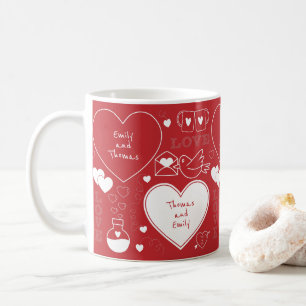 Valentine-Muster-Tasse - Weiß auf Rot Kaffeetasse