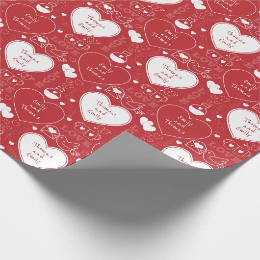 Valentine Muster Wrapping Paper - White on Red Geschenkpapier (Ecke)